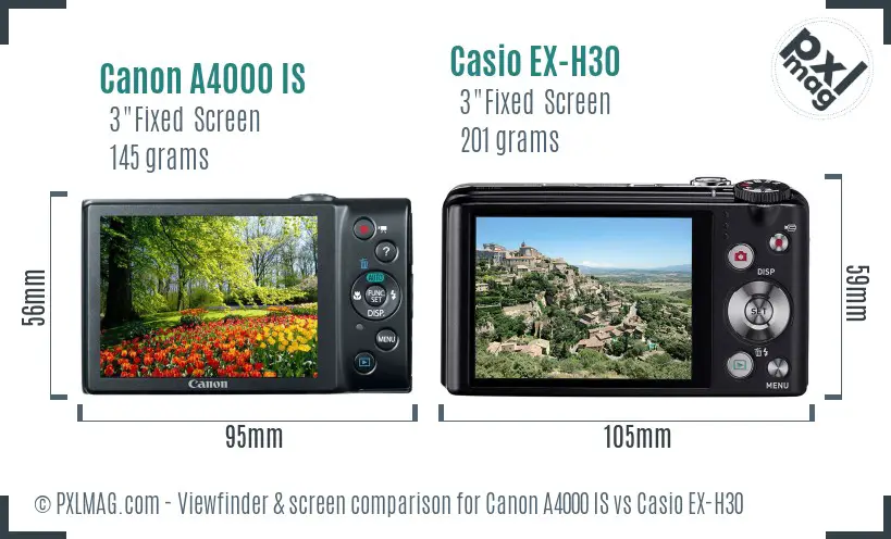 Canon A4000 IS vs Casio EX-H30 Screen and Viewfinder comparison