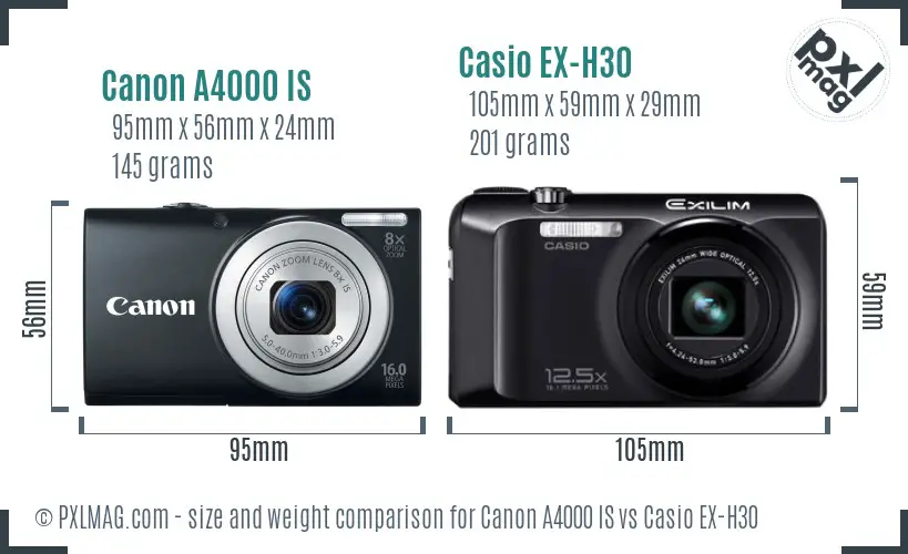 Canon A4000 IS vs Casio EX-H30 size comparison