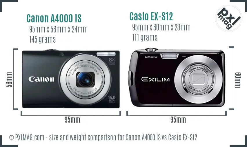 Canon A4000 IS vs Casio EX-S12 size comparison