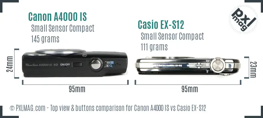 Canon A4000 IS vs Casio EX-S12 top view buttons comparison