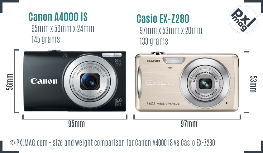 Canon A4000 IS vs Casio EX-Z280 size comparison Canon A4000 IS vs Casio EX-Z280 size comparison
