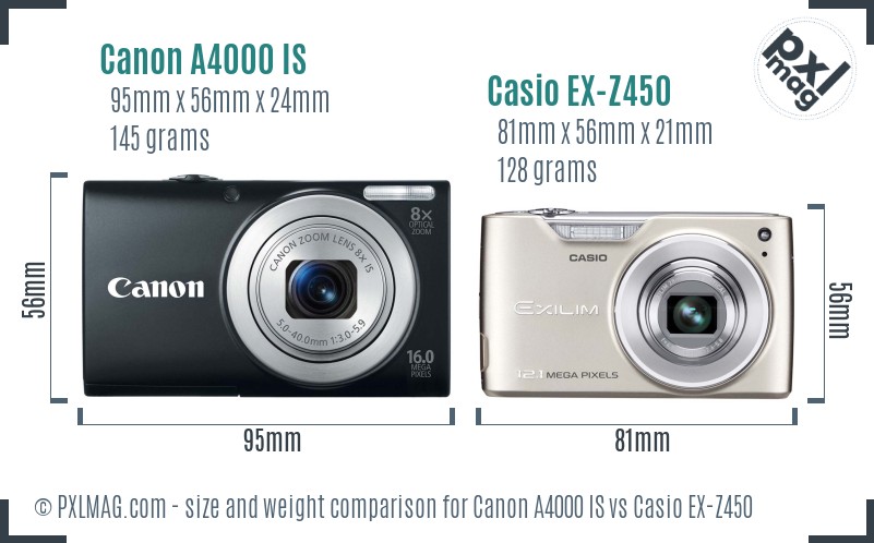 Canon A4000 IS vs Casio EX-Z450 size comparison