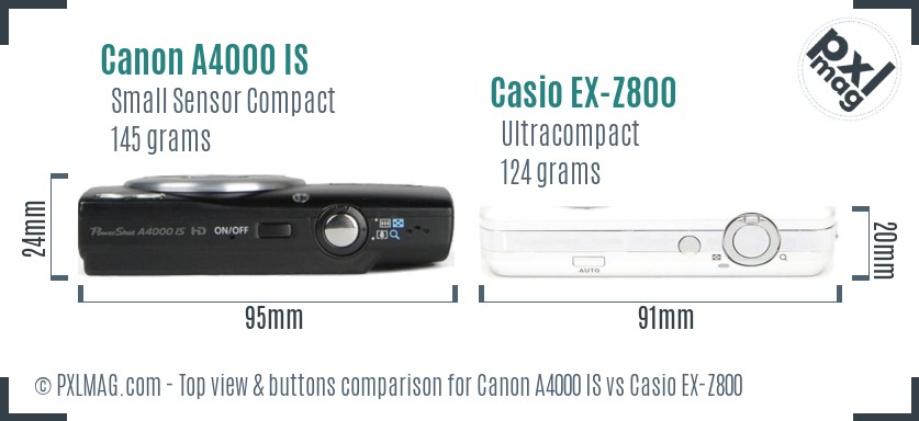 Canon A4000 IS vs Casio EX-Z800 top view buttons comparison