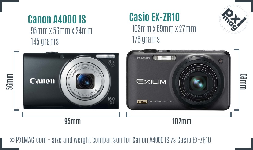 Canon A4000 IS vs Casio EX-ZR10 size comparison Canon A4000 IS vs Casio EX-ZR10 size comparison