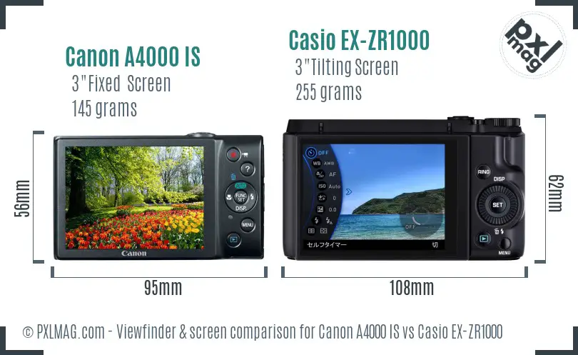 Canon A4000 IS vs Casio EX-ZR1000 Screen and Viewfinder comparison Canon A4000 IS vs Casio EX-ZR1000 Screen and Viewfinder comparison