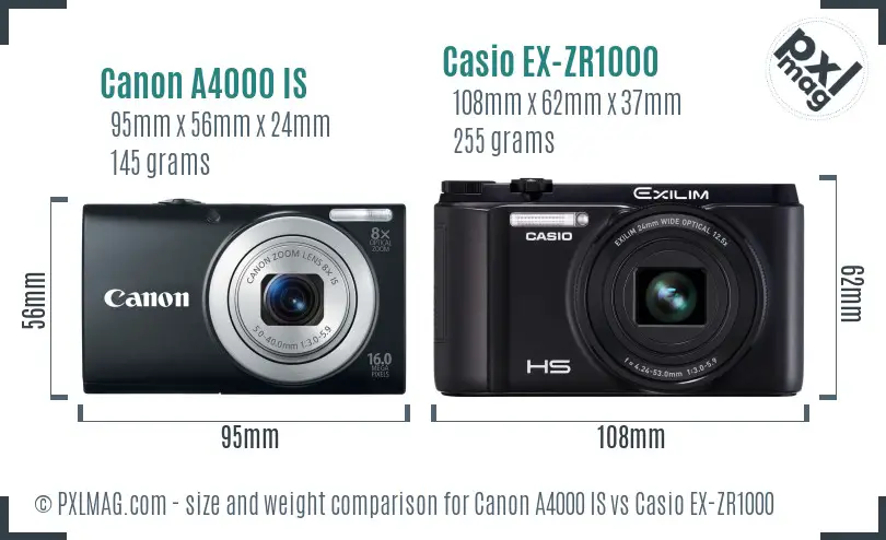 Canon A4000 IS vs Casio EX-ZR1000 size comparison Canon A4000 IS vs Casio EX-ZR1000 size comparison