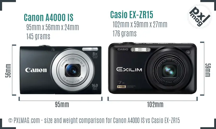 Canon A4000 IS vs Casio EX-ZR15 size comparison Canon A4000 IS vs Casio EX-ZR15 size comparison