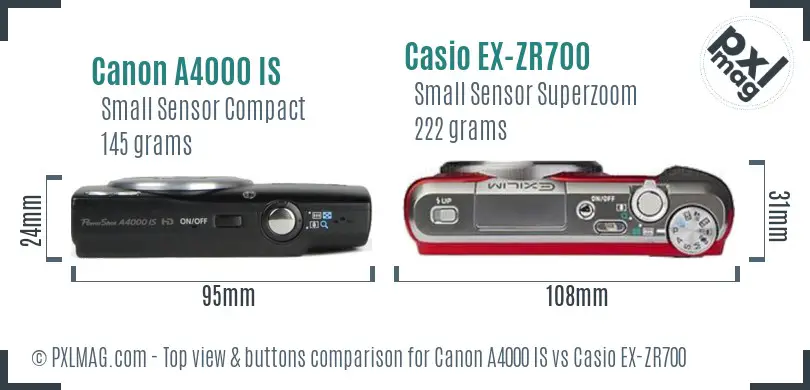 Canon A4000 IS vs Casio EX-ZR700 top view buttons comparison