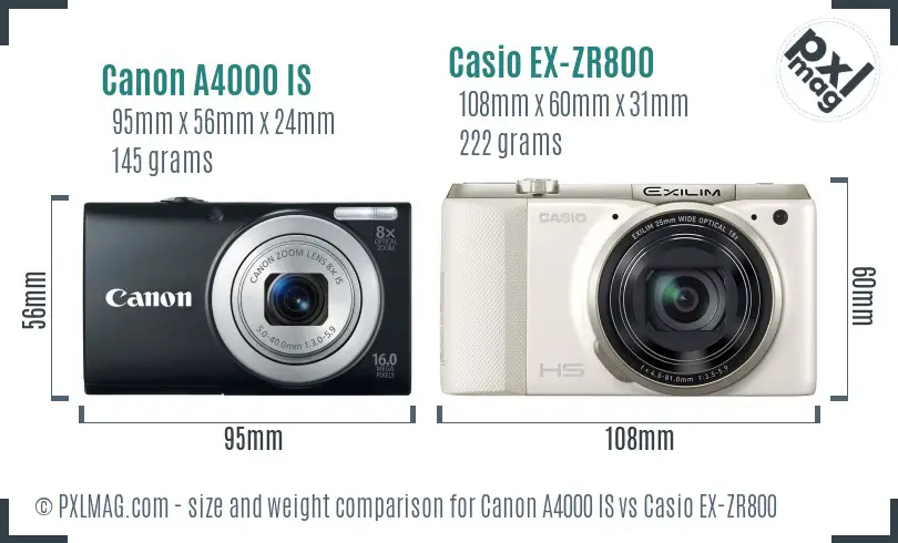 Canon A4000 IS vs Casio EX-ZR800 size comparison