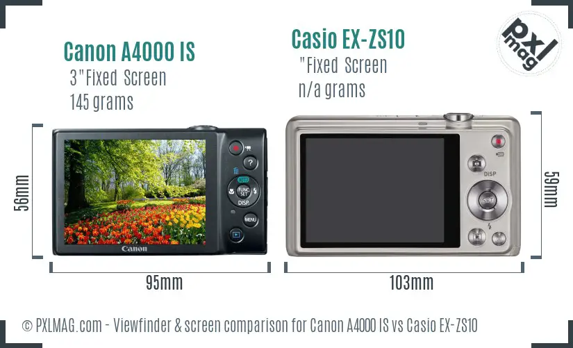 Canon A4000 IS vs Casio EX-ZS10 Screen and Viewfinder comparison