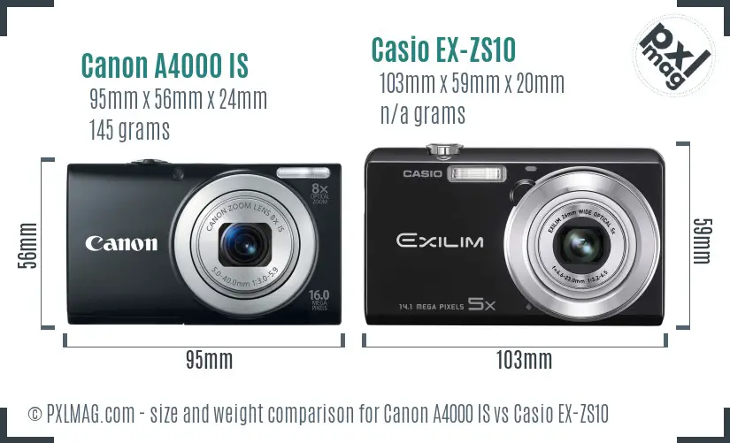 Canon A4000 IS vs Casio EX-ZS10 size comparison
