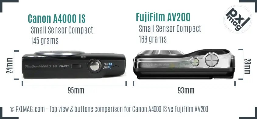 Canon A4000 IS vs FujiFilm AV200 top view buttons comparison