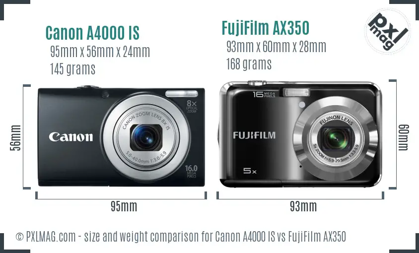 Canon A4000 IS vs FujiFilm AX350 size comparison
