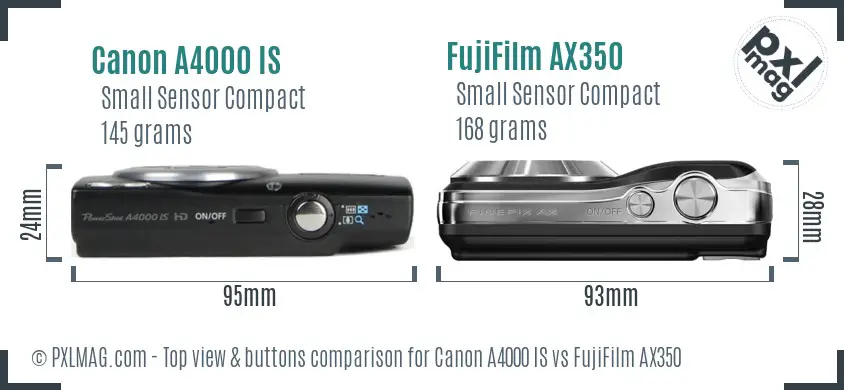 Canon A4000 IS vs FujiFilm AX350 top view buttons comparison