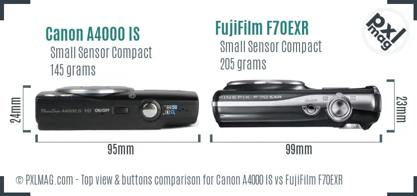 Canon A4000 IS vs FujiFilm F70EXR top view buttons comparison