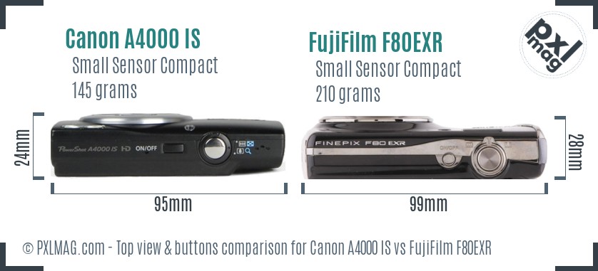 Canon A4000 IS vs FujiFilm F80EXR top view buttons comparison