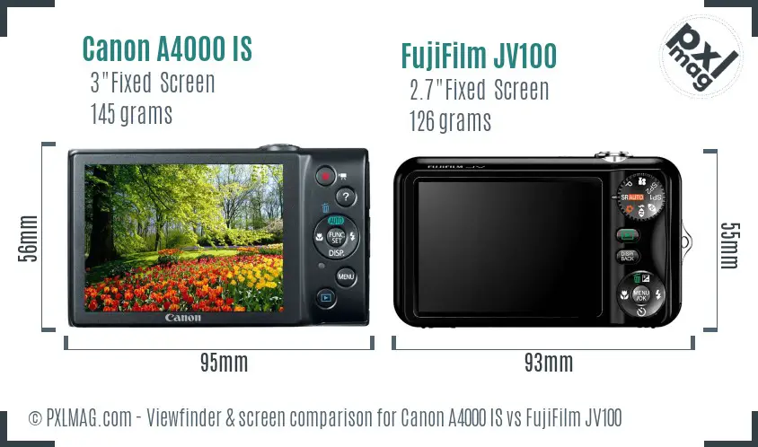 Canon A4000 IS vs FujiFilm JV100 Screen and Viewfinder comparison