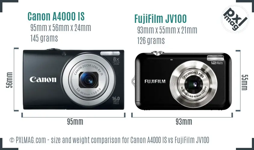 Canon A4000 IS vs FujiFilm JV100 size comparison