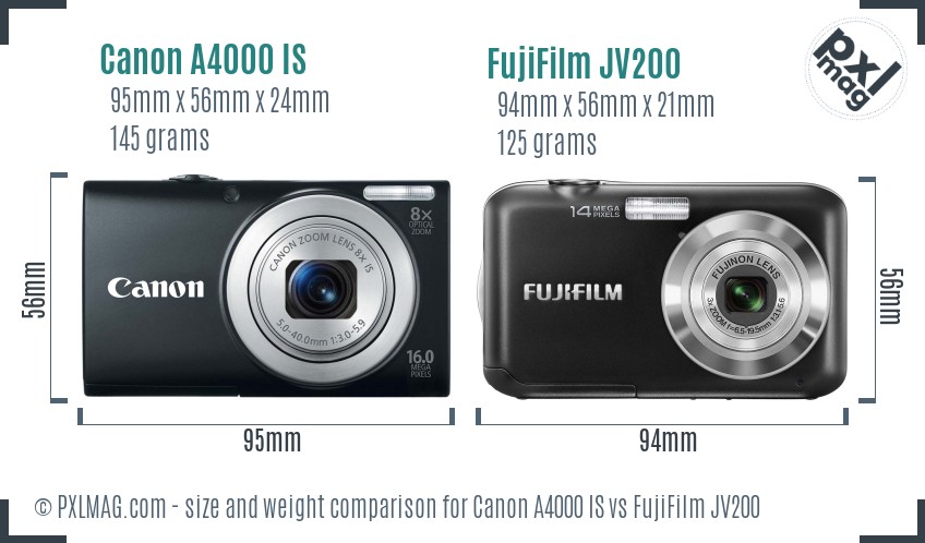 Canon A4000 IS vs FujiFilm JV200 size comparison