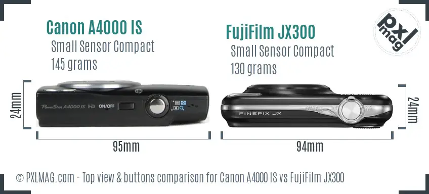 Canon A4000 IS vs FujiFilm JX300 top view buttons comparison