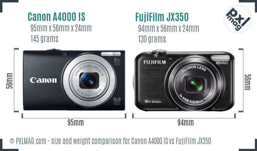 Canon A4000 IS vs FujiFilm JX350 size comparison