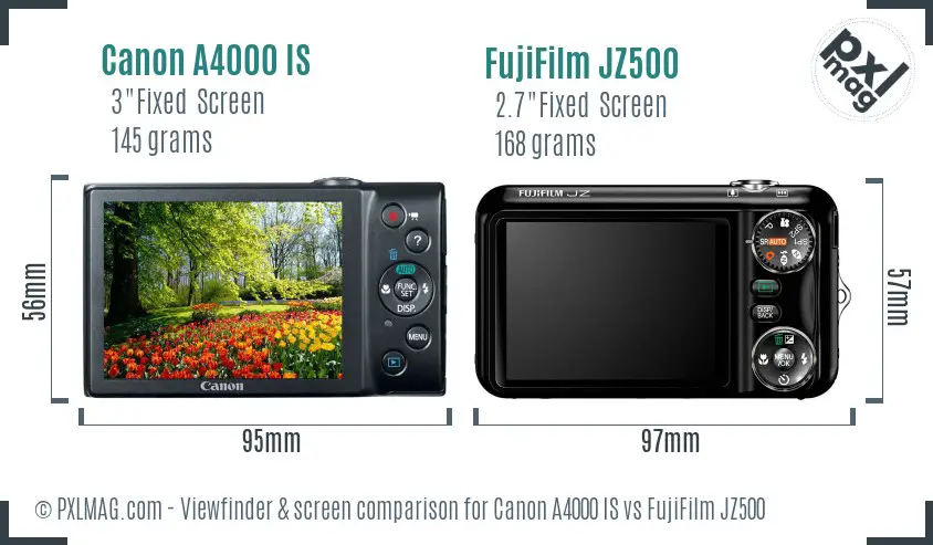 Canon A4000 IS vs FujiFilm JZ500 Screen and Viewfinder comparison Canon A4000 IS vs FujiFilm JZ500 Screen and Viewfinder comparison