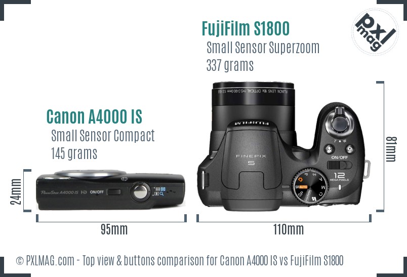 Canon A4000 IS vs FujiFilm S1800 top view buttons comparison
