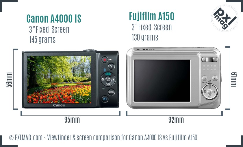 Canon A4000 IS vs Fujifilm A150 Screen and Viewfinder comparison