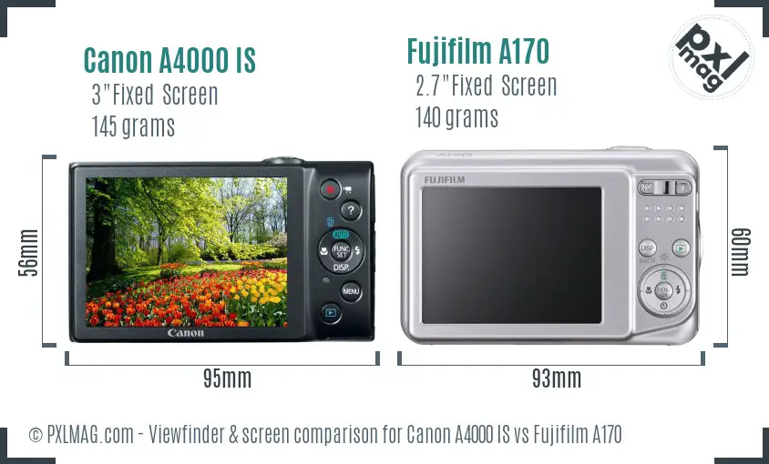 Canon A4000 IS vs Fujifilm A170 Screen and Viewfinder comparison