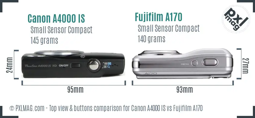 Canon A4000 IS vs Fujifilm A170 top view buttons comparison