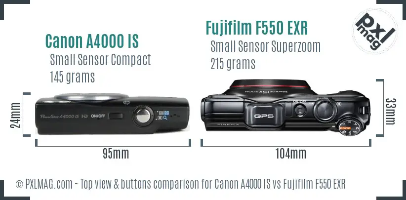 Canon A4000 IS vs Fujifilm F550 EXR top view buttons comparison