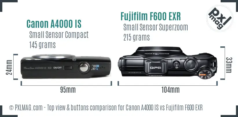Canon A4000 IS vs Fujifilm F600 EXR top view buttons comparison