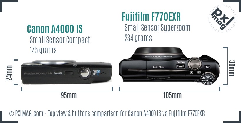 Canon A4000 IS vs Fujifilm F770EXR top view buttons comparison