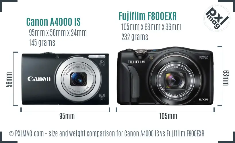 Canon A4000 IS vs Fujifilm F800EXR size comparison Canon A4000 IS vs Fujifilm F800EXR size comparison