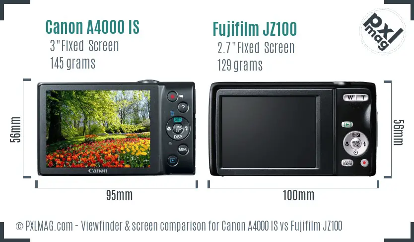 Canon A4000 IS vs Fujifilm JZ100 Screen and Viewfinder comparison