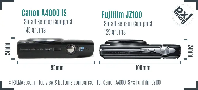 Canon A4000 IS vs Fujifilm JZ100 top view buttons comparison