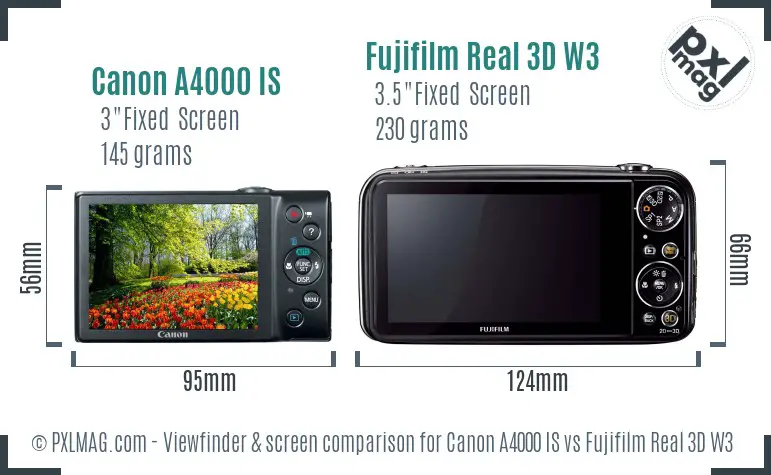 Canon A4000 IS vs Fujifilm Real 3D W3 Screen and Viewfinder comparison