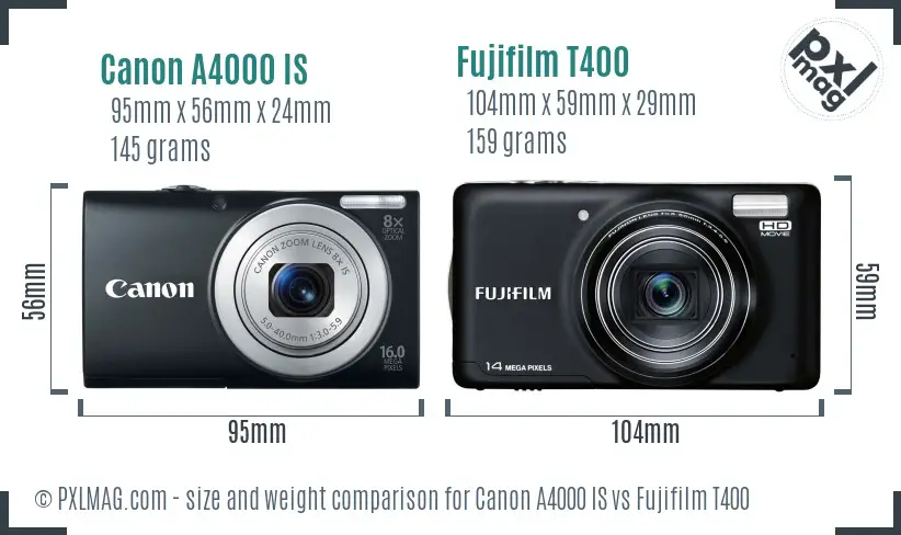 Canon A4000 IS vs Fujifilm T400 size comparison