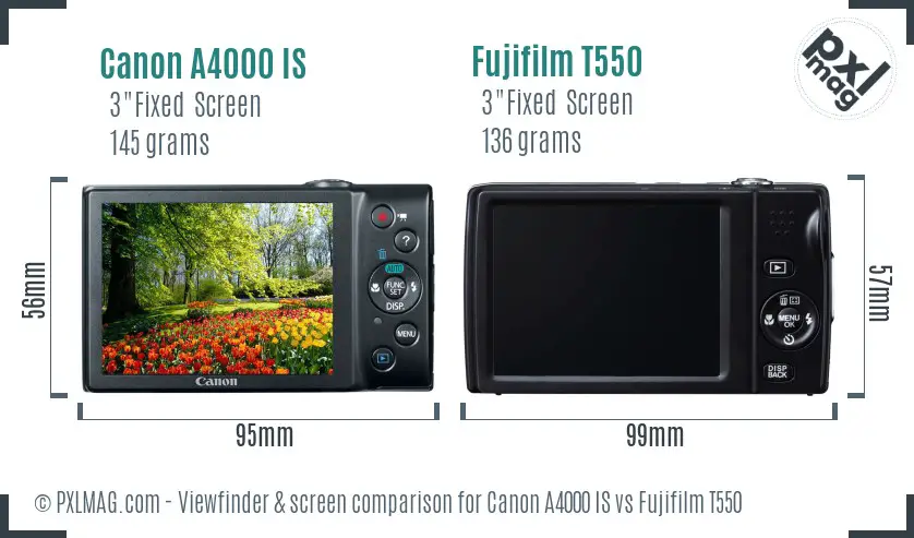 Canon A4000 IS vs Fujifilm T550 Screen and Viewfinder comparison