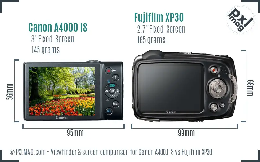 Canon A4000 IS vs Fujifilm XP30 Screen and Viewfinder comparison