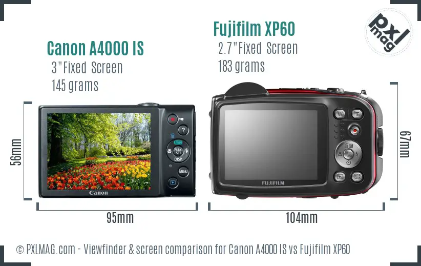Canon A4000 IS vs Fujifilm XP60 Screen and Viewfinder comparison Canon A4000 IS vs Fujifilm XP60 Screen and Viewfinder comparison
