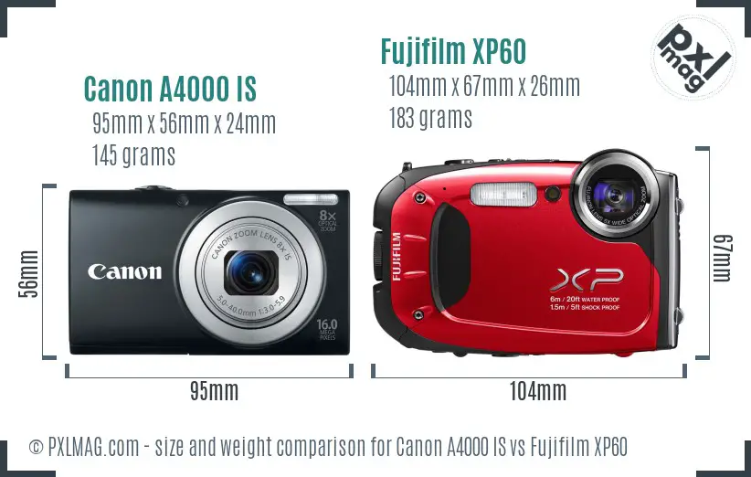 Canon A4000 IS vs Fujifilm XP60 size comparison Canon A4000 IS vs Fujifilm XP60 size comparison