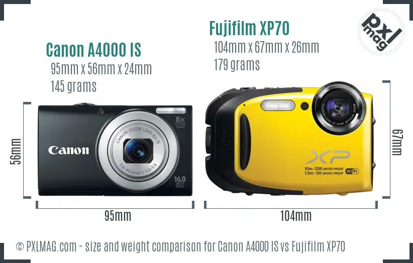 Canon A4000 IS vs Fujifilm XP70 size comparison Canon A4000 IS vs Fujifilm XP70 size comparison