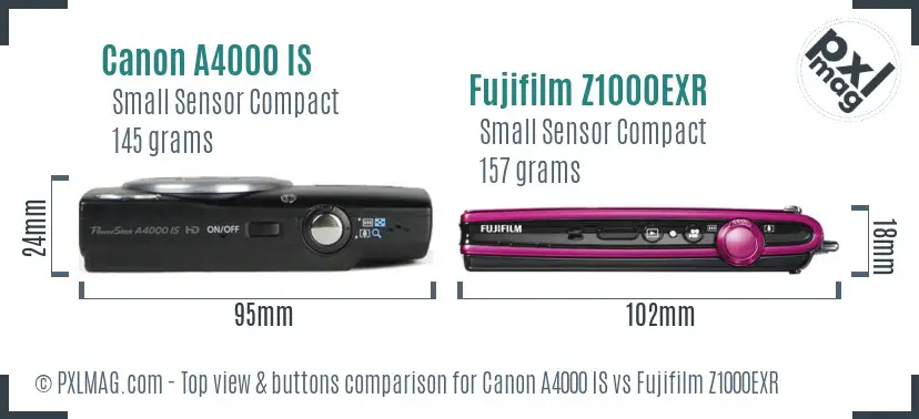 Canon A4000 IS vs Fujifilm Z1000EXR top view buttons comparison