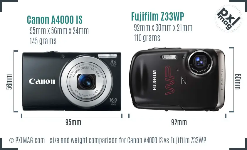Canon A4000 IS vs Fujifilm Z33WP size comparison Canon A4000 IS vs Fujifilm Z33WP size comparison