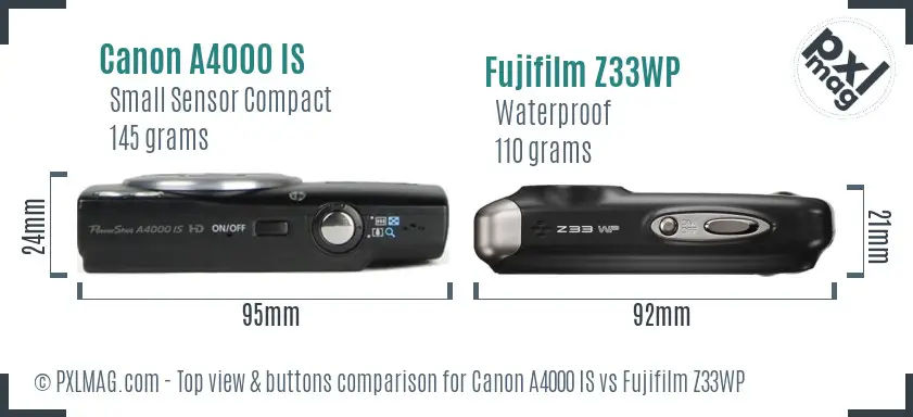 Canon A4000 IS vs Fujifilm Z33WP top view buttons comparison