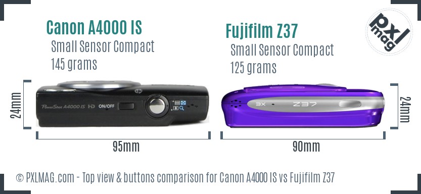 Canon A4000 IS vs Fujifilm Z37 top view buttons comparison