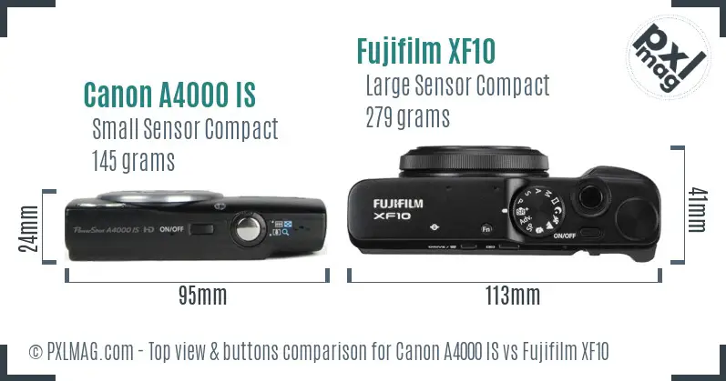 Canon A4000 IS vs Fujifilm XF10 top view buttons comparison