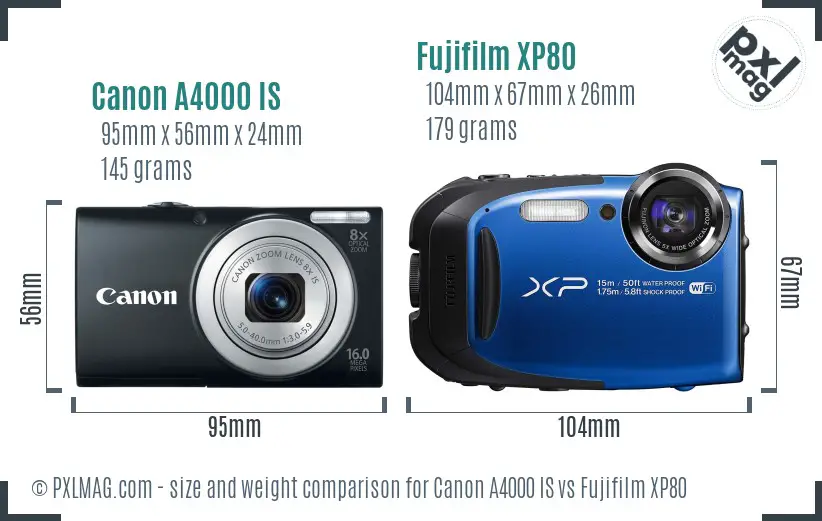 Canon A4000 IS vs Fujifilm XP80 size comparison Canon A4000 IS vs Fujifilm XP80 size comparison
