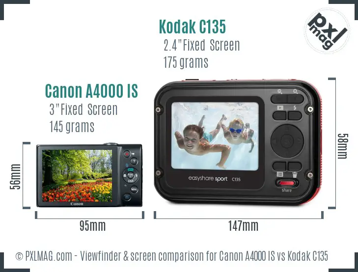 Canon A4000 IS vs Kodak C135 Screen and Viewfinder comparison
